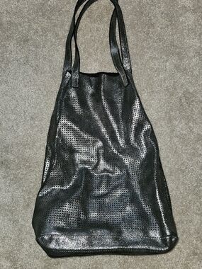 Moda Luxe Black Perforated Shoulder Tote